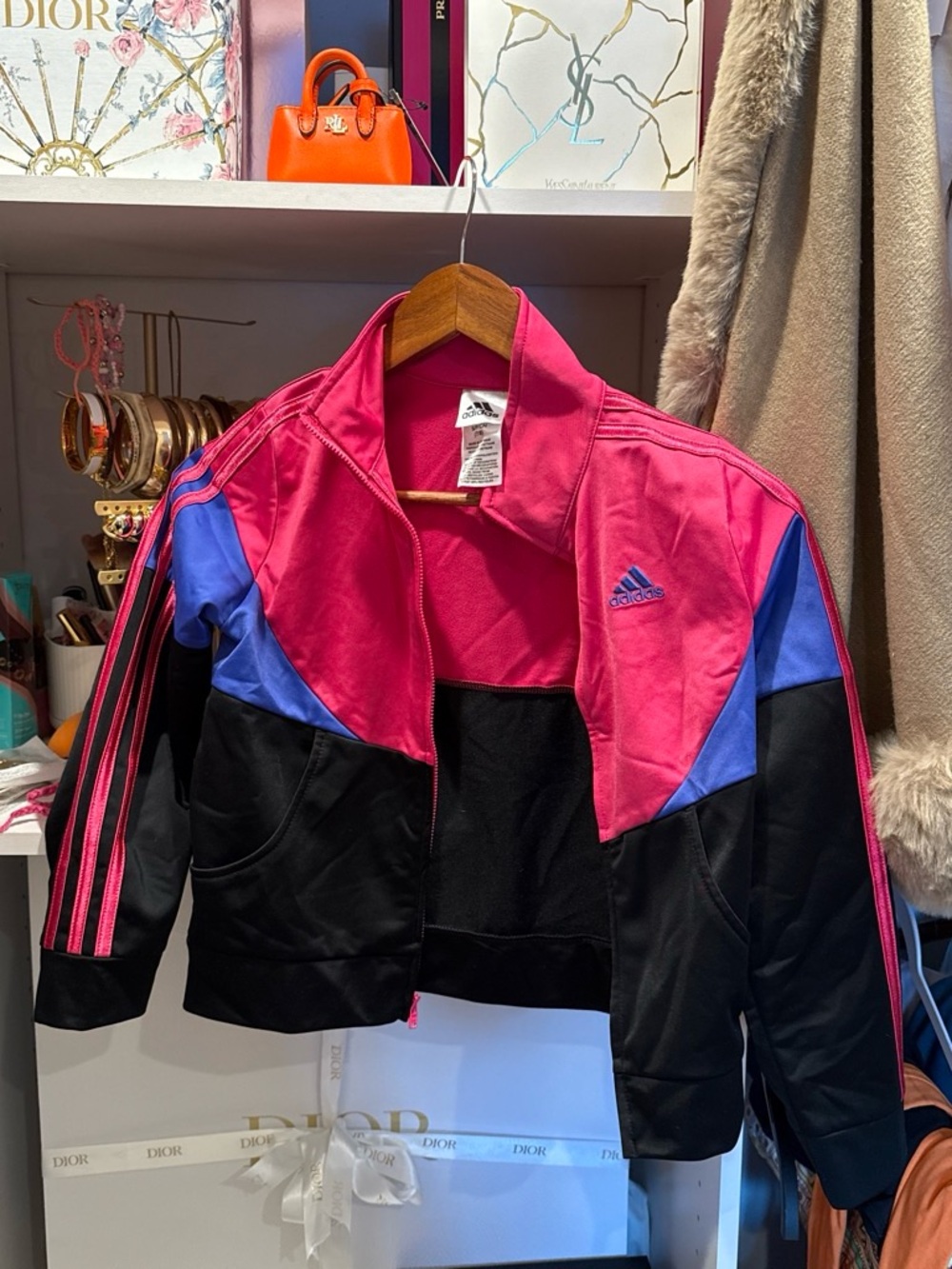 adidas Kids Pink, Blue & Black Colorblock Track Jacket